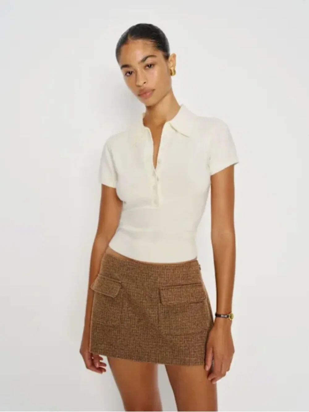 Reformation Colloway Low Rise Plaid Wool Mini Skort